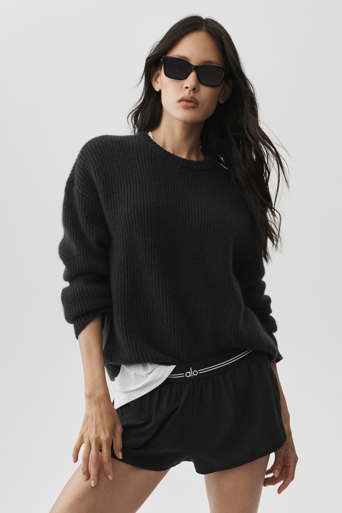 Wool Cashmere Ribbed Noble Crewneck Sweater - Black--0