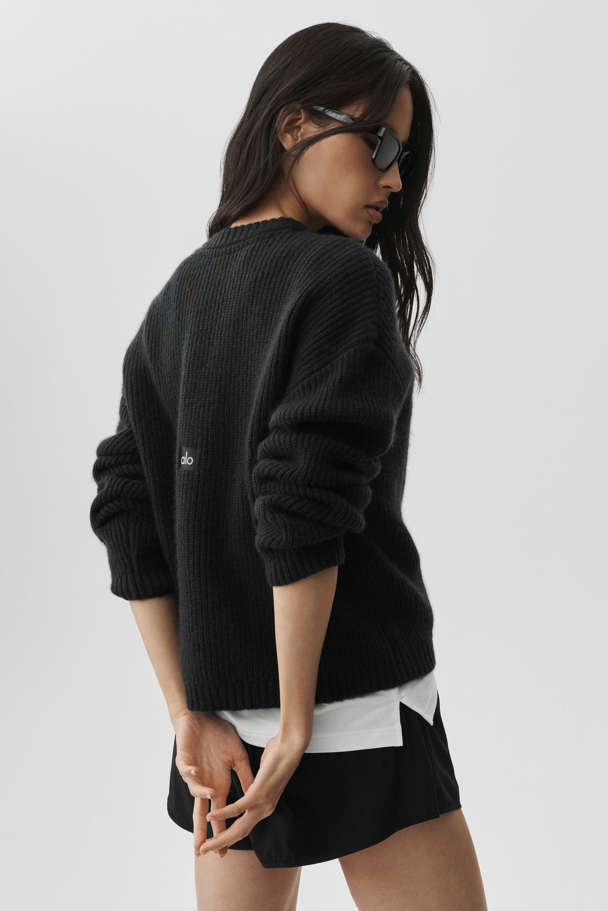 Wool Cashmere Ribbed Noble Crewneck Sweater - Black--2