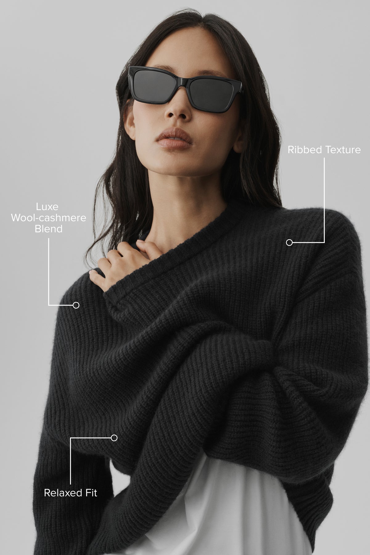 Wool Cashmere Ribbed Noble Crewneck Sweater - Black--1