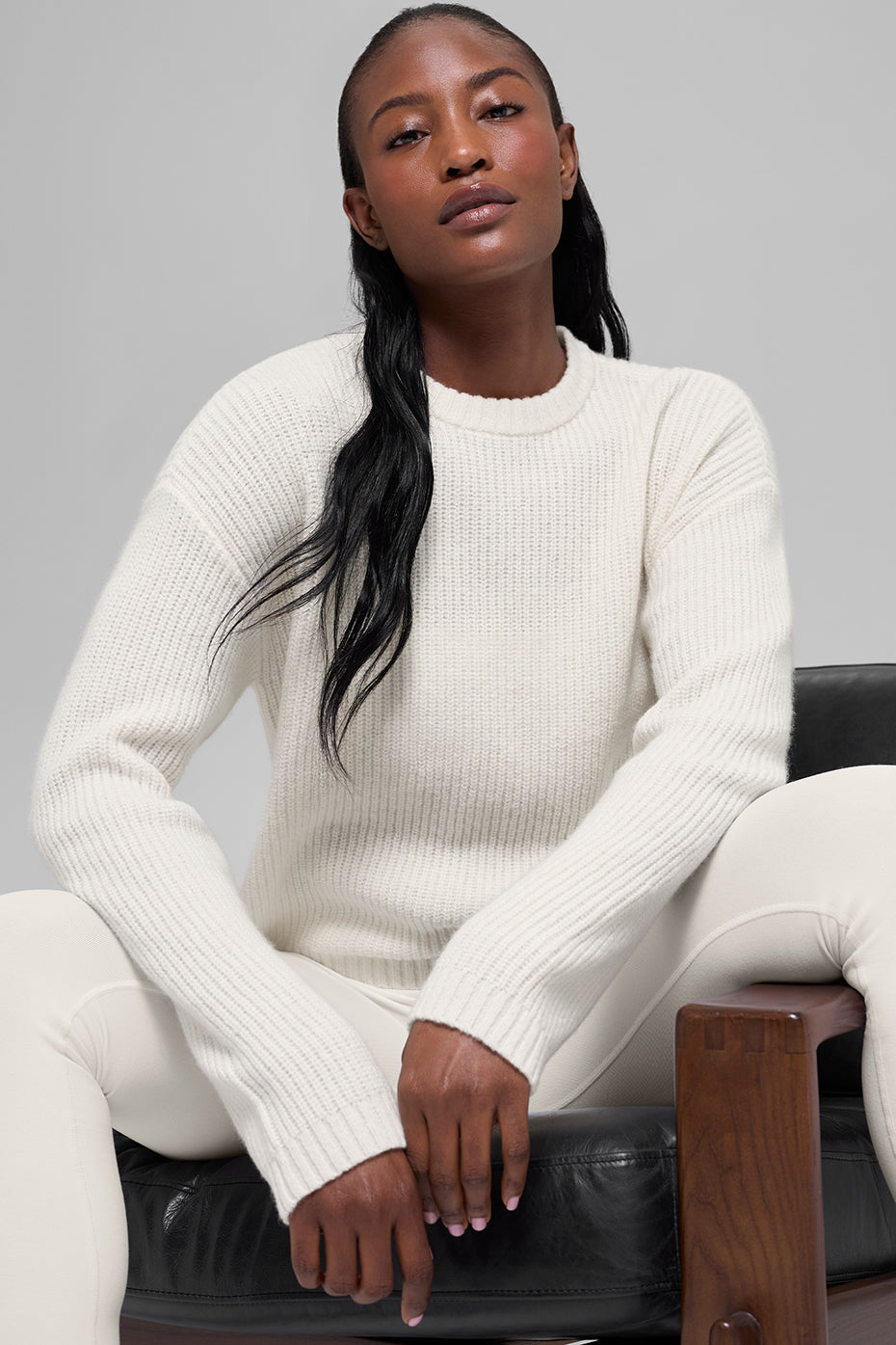 Wool Cashmere Ribbed Noble Crewneck Sweater - Ivory--0