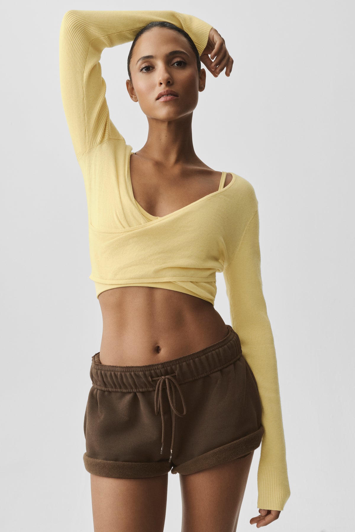 Sweater Knit Crossover Long Sleeve - Warm Butter--0