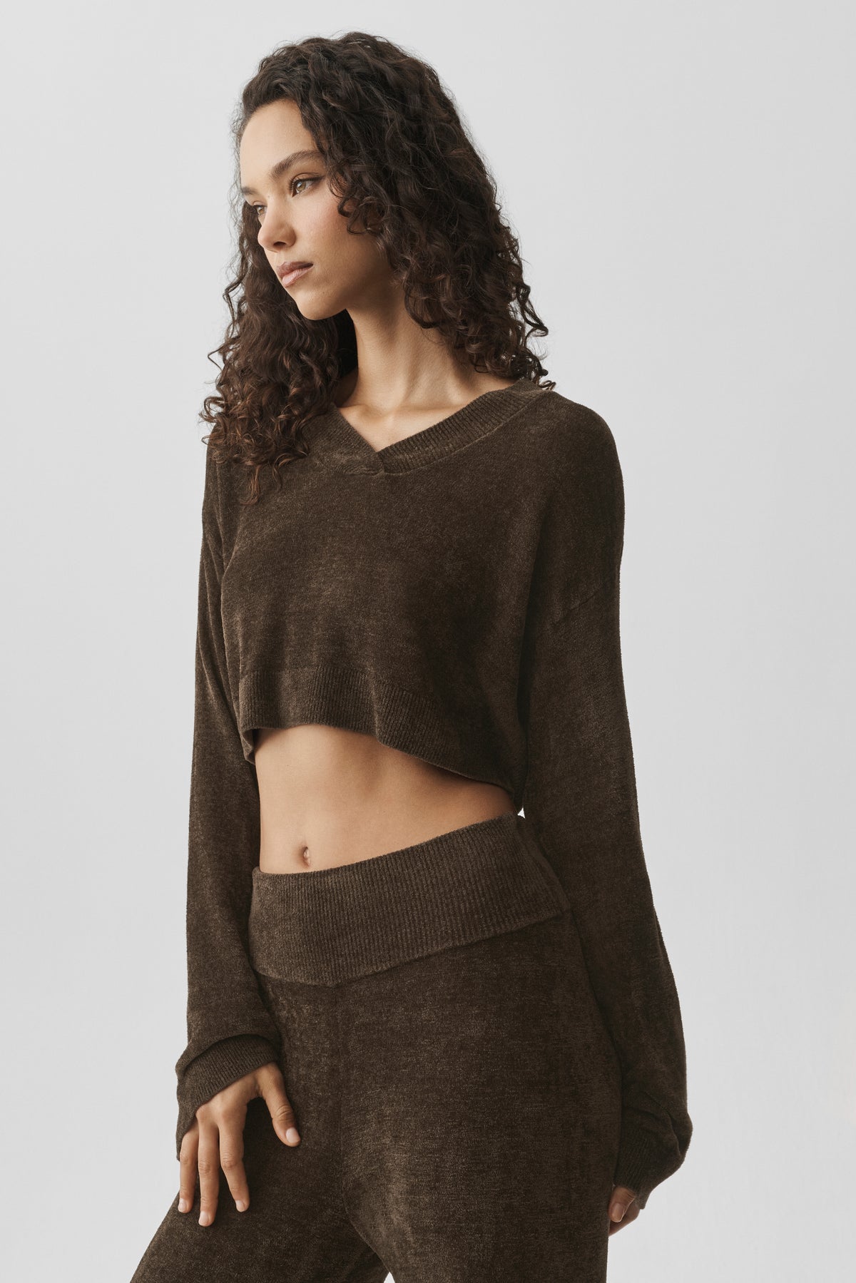 Micro Chenille Cropped V-Neck Coverup - Espresso--2