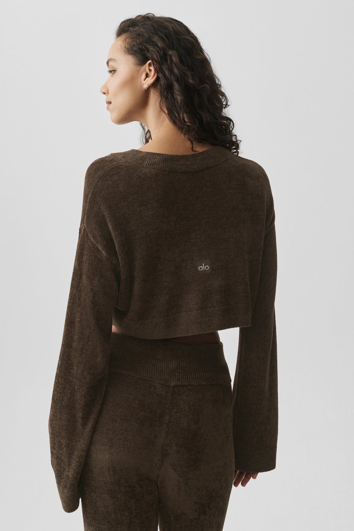 Micro Chenille Cropped V-Neck Coverup - Espresso--3