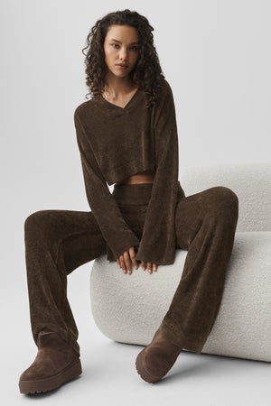 Micro Chenille Cropped V-Neck Coverup - Espresso