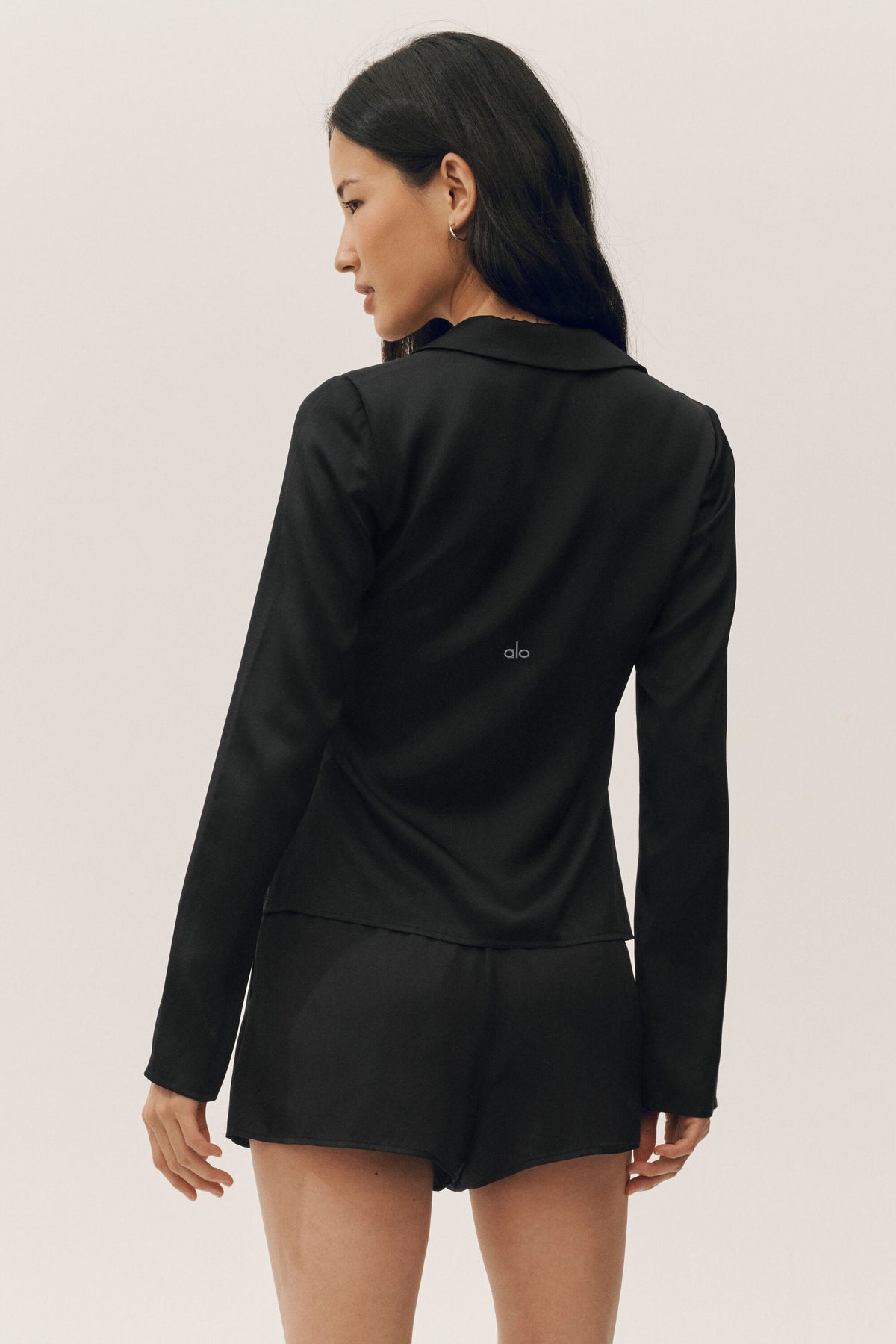 Silk Blend Radiance Long Sleeve Top - Black--1