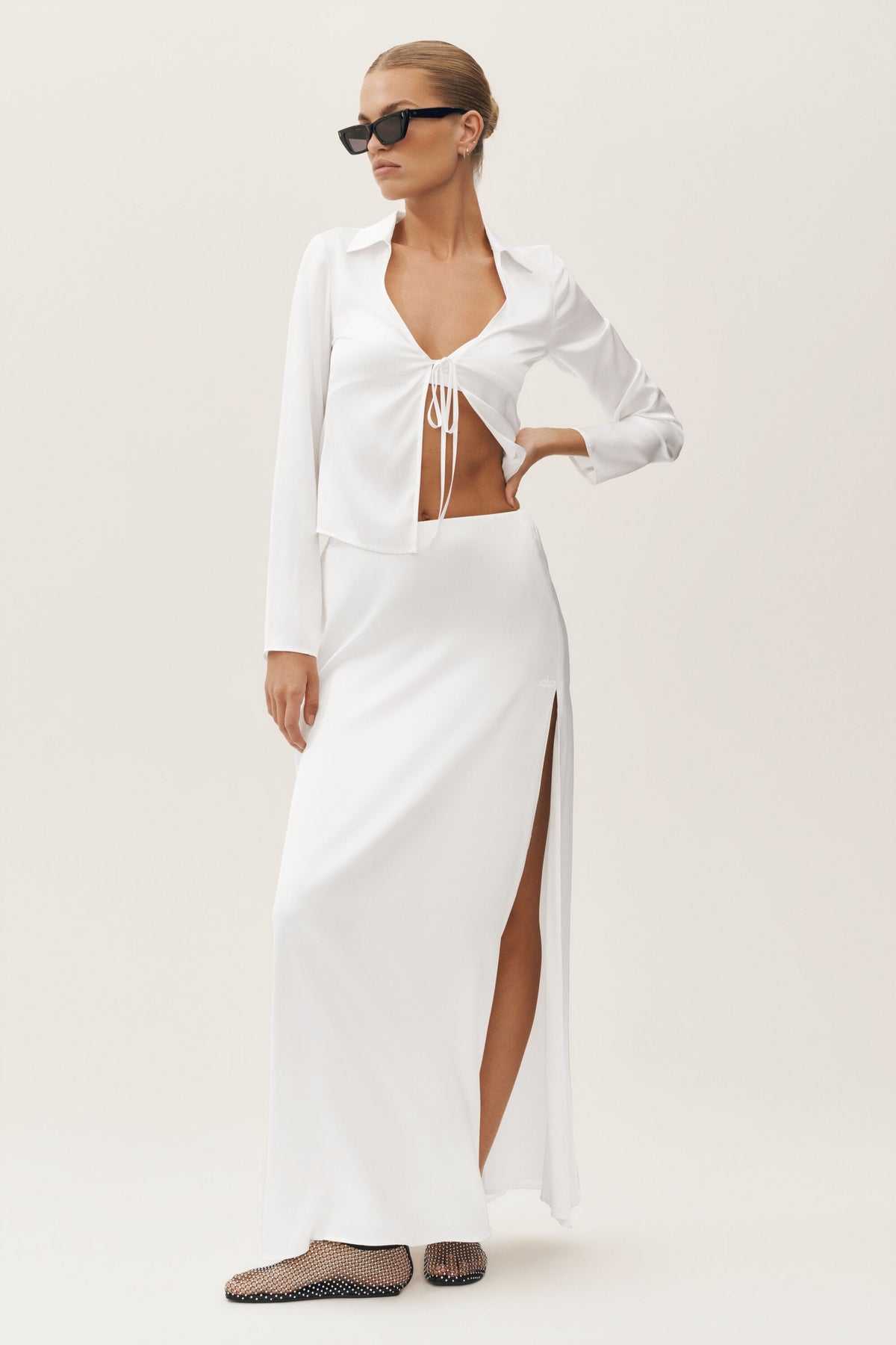 Silk Blend Radiance Long Sleeve Top - White--3