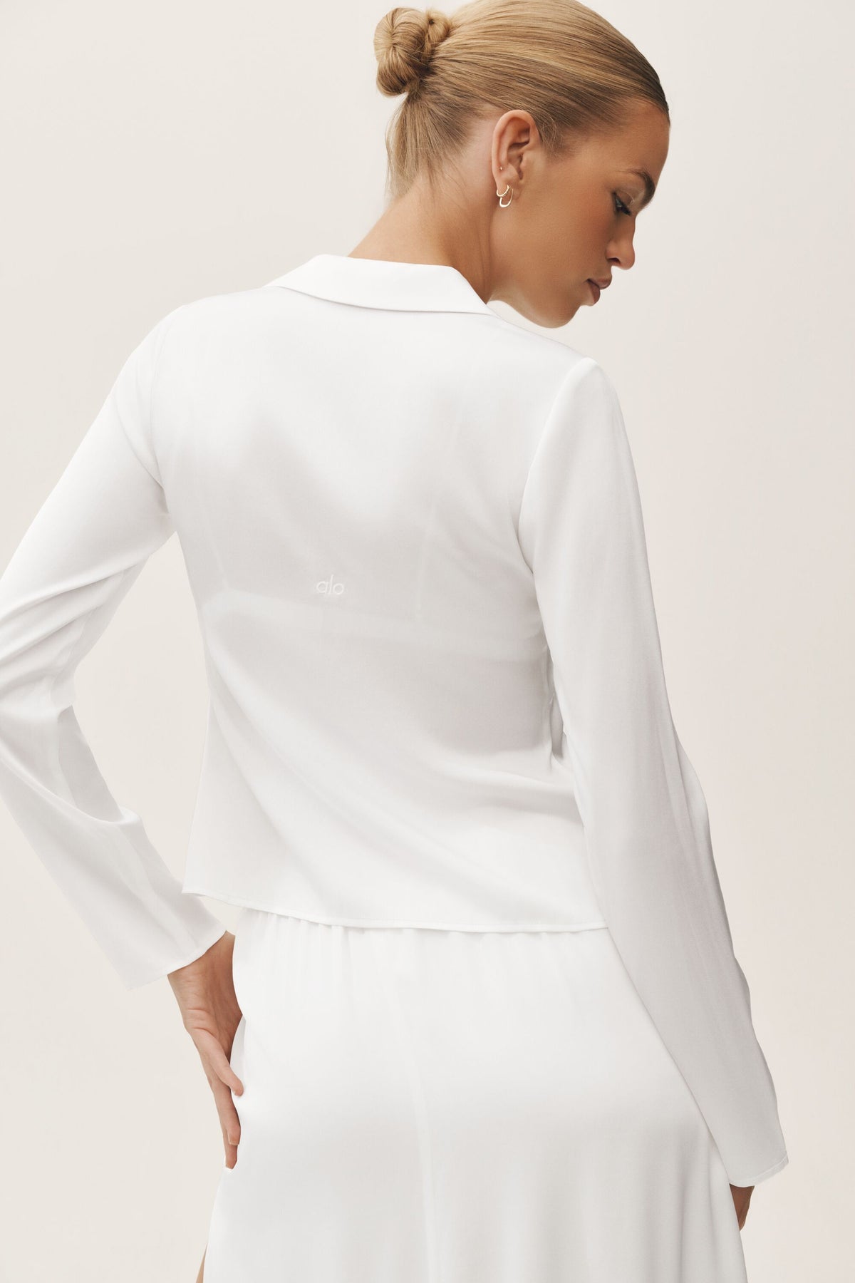 Silk Blend Radiance Long Sleeve Top - White--1