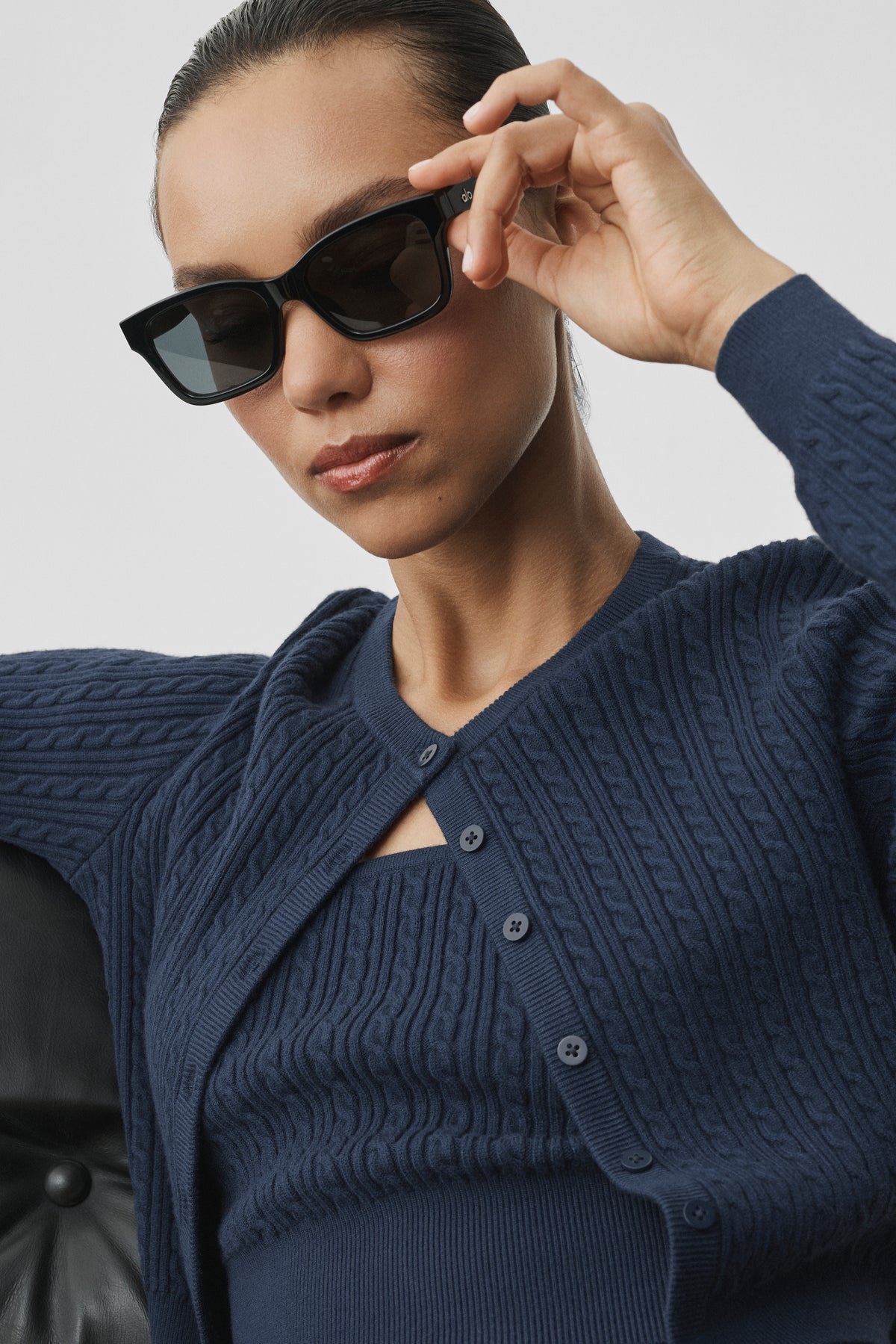 Mini Cable Sweater Cardigan - Navy--3