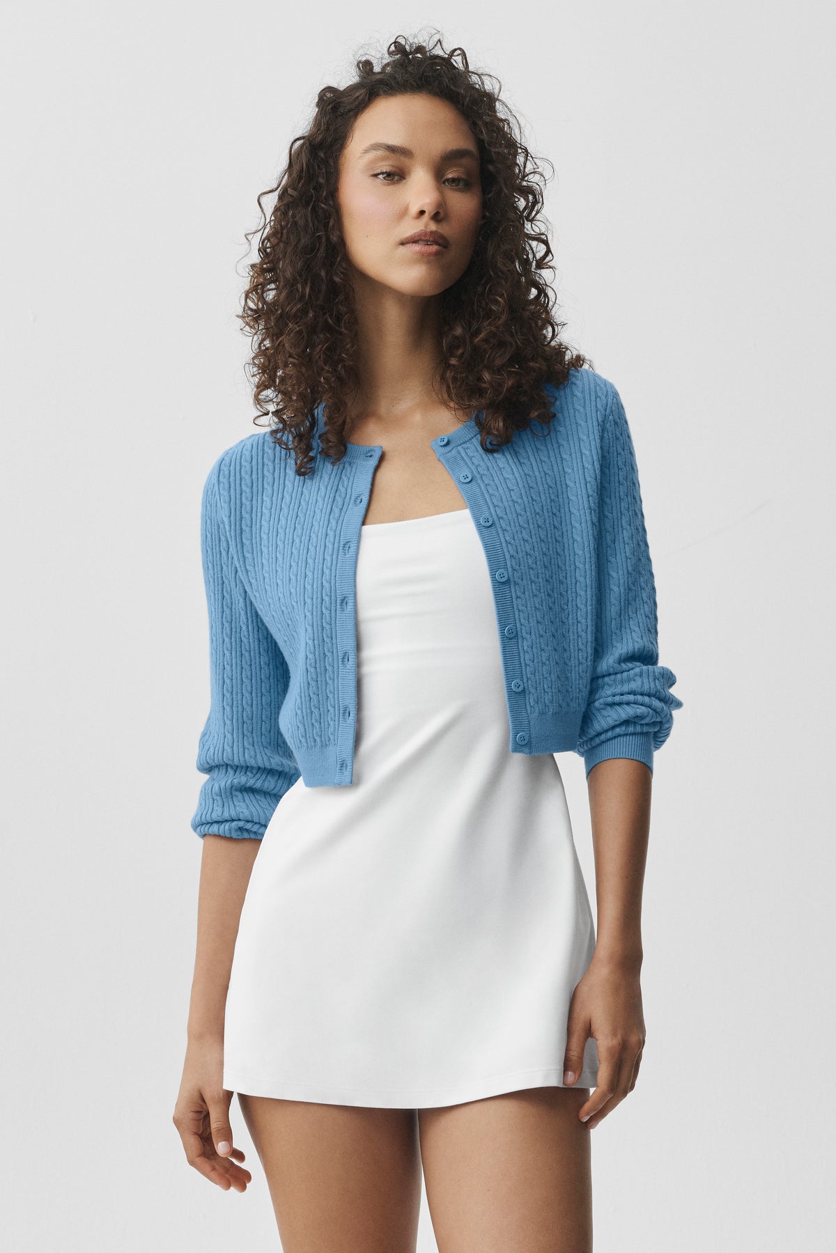 Mini Cable Sweater Cardigan - California Blue--2