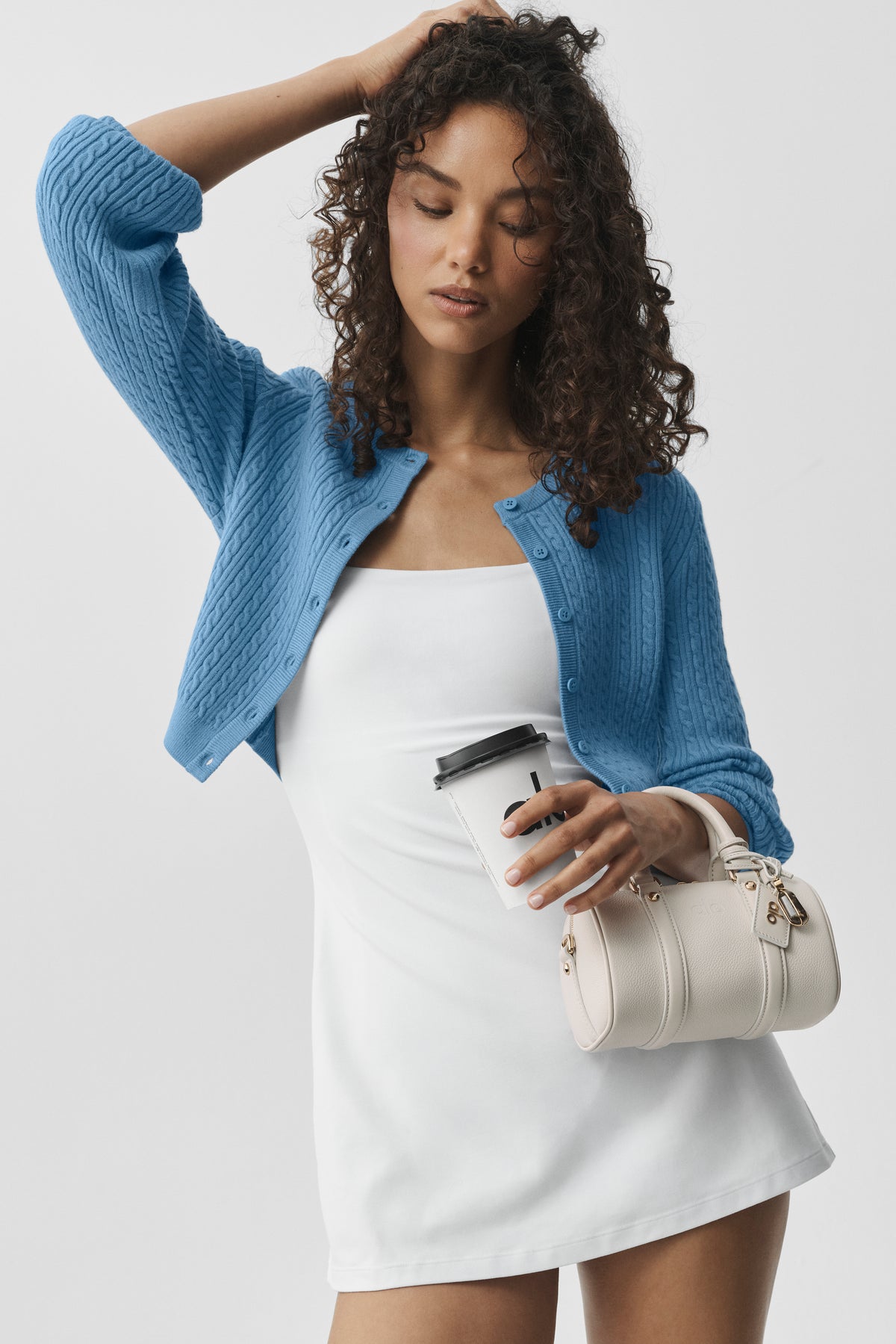 Mini Cable Sweater Cardigan - California Blue--3