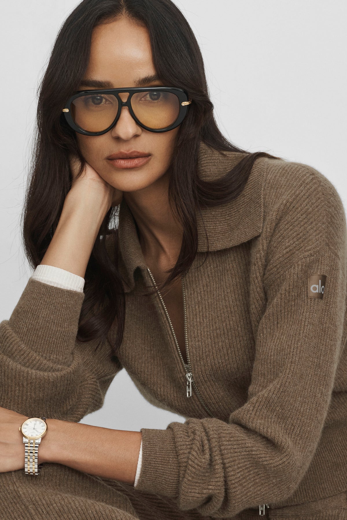 Cashmere Wool Harmony Full Zip Jacket - Java Brown Heather--2