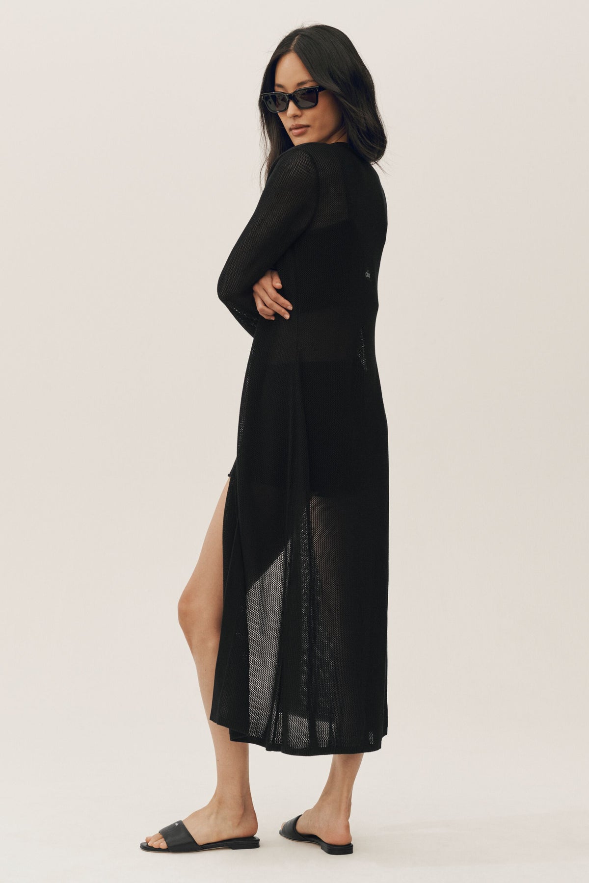 Silk Cashmere Heatwave Long Cardigan - Black--2