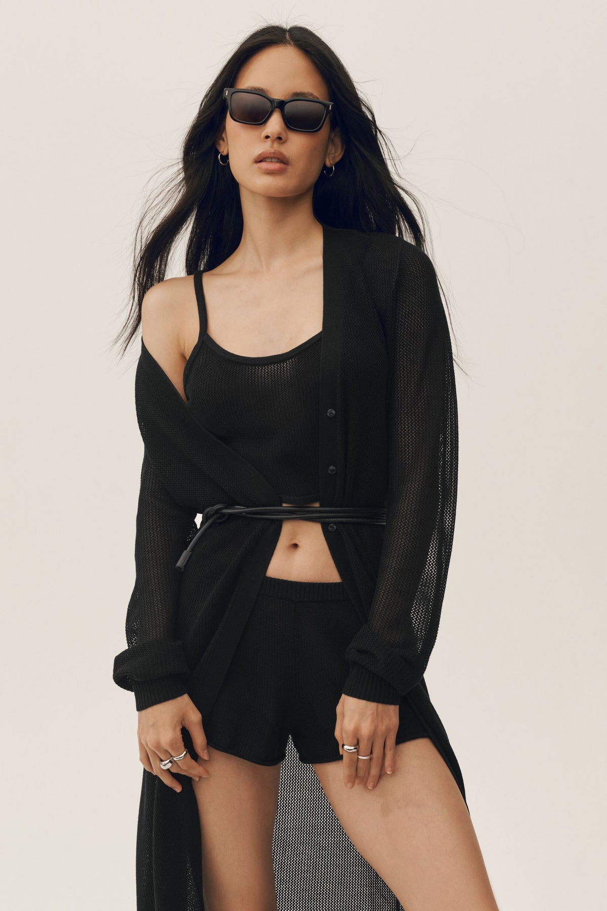 Silk Cashmere Heatwave Long Cardigan - Black--4