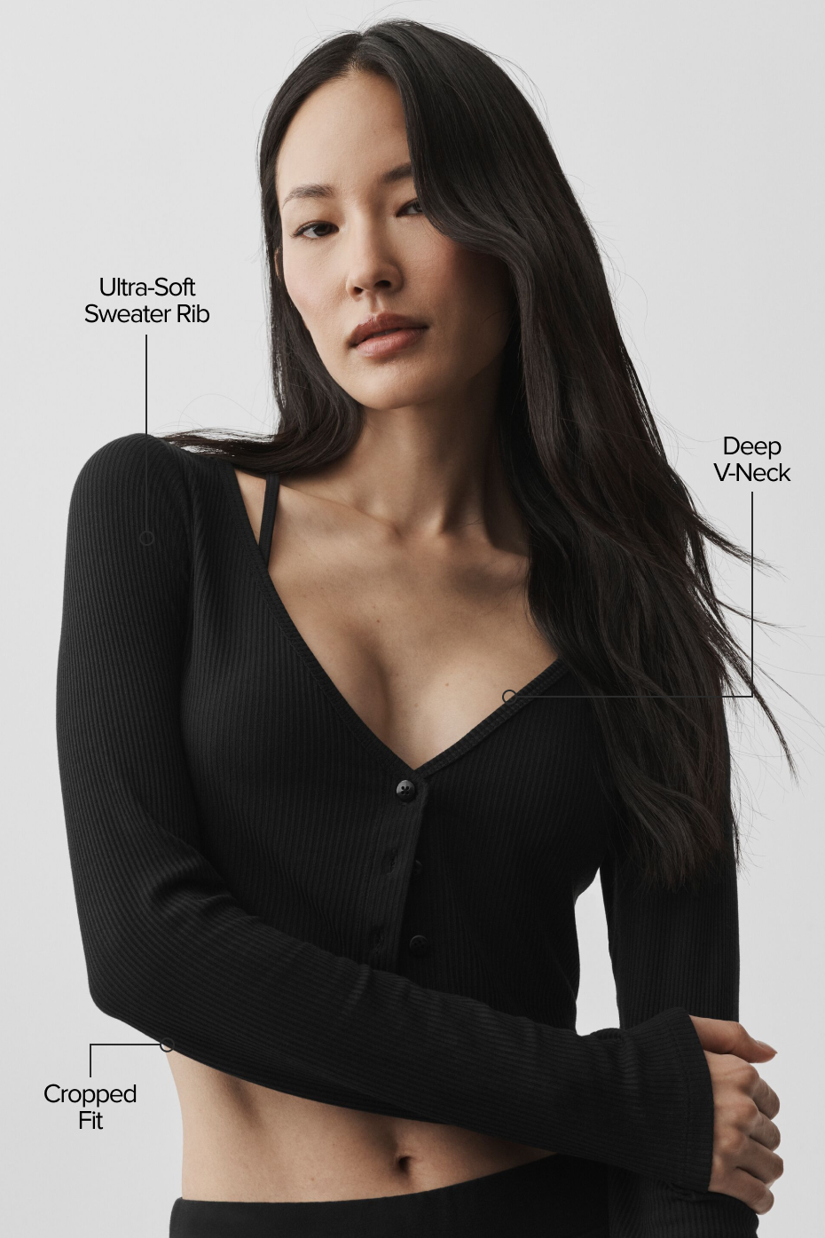 Ribbed Cropped Whisper Cardigan - Black--1