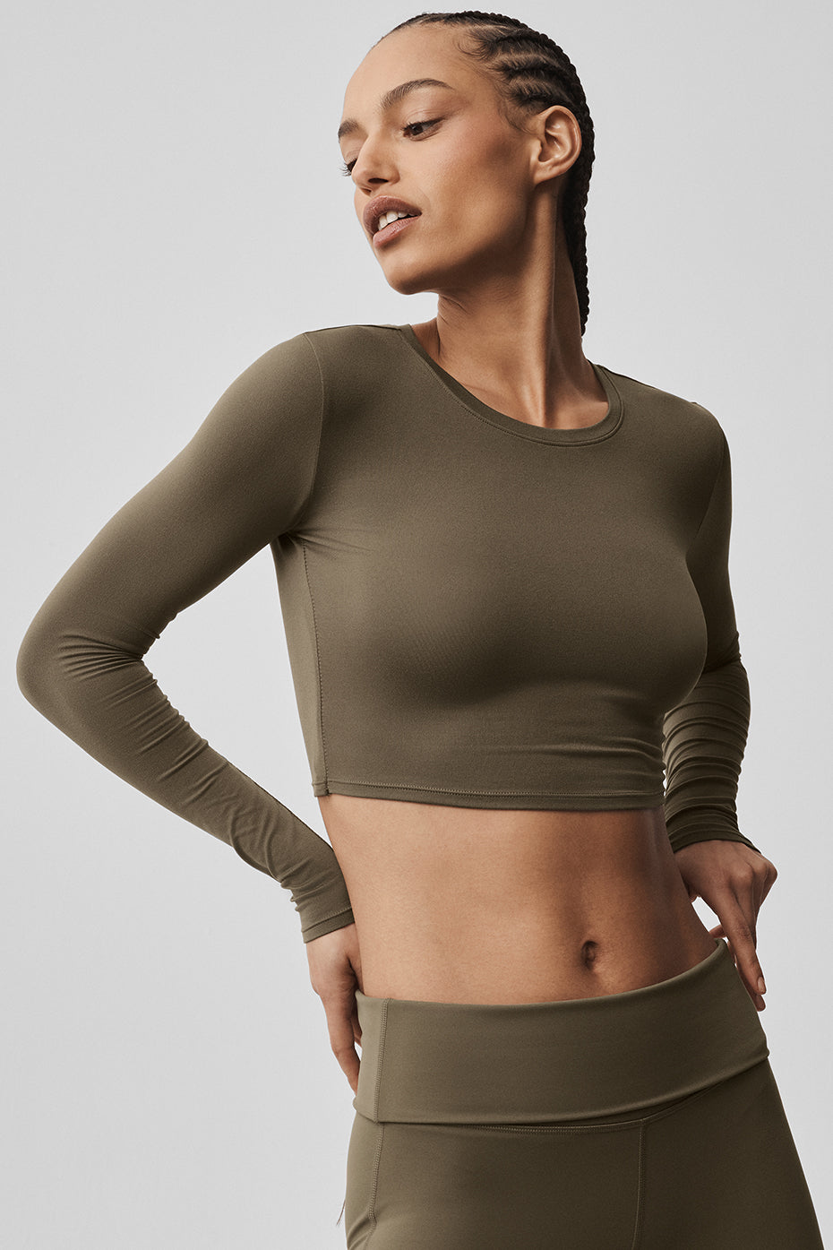 Alosoft Crop Finesse Long Sleeve - Olive Tree--2