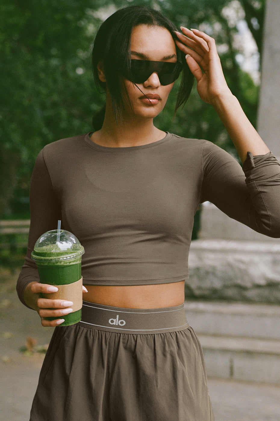 Alosoft Crop Finesse Long Sleeve - Olive Tree--0