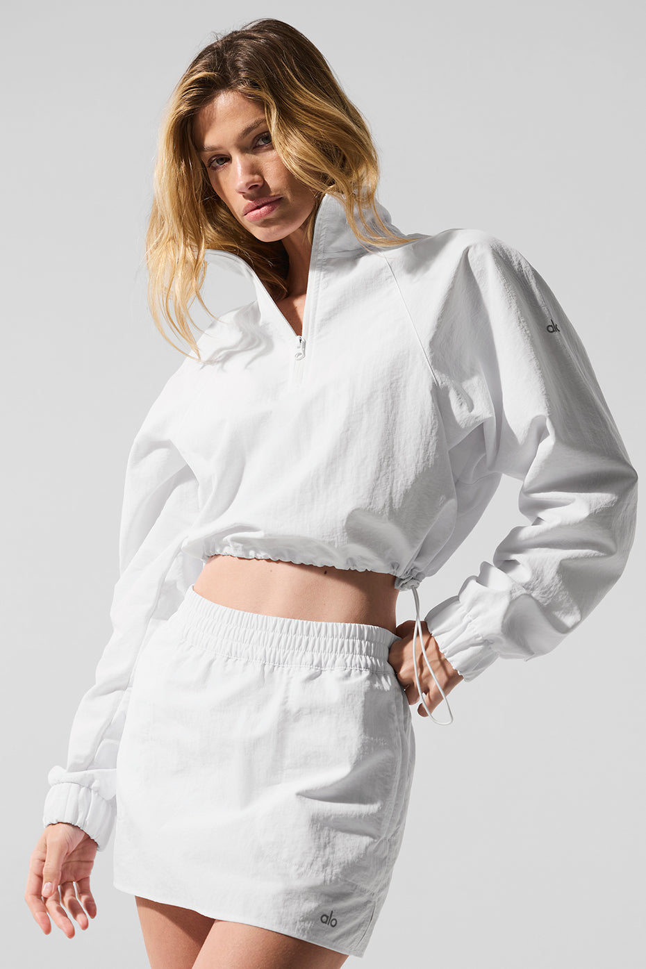 Cropped 1/4 Zip Alumni Pullover - White--5