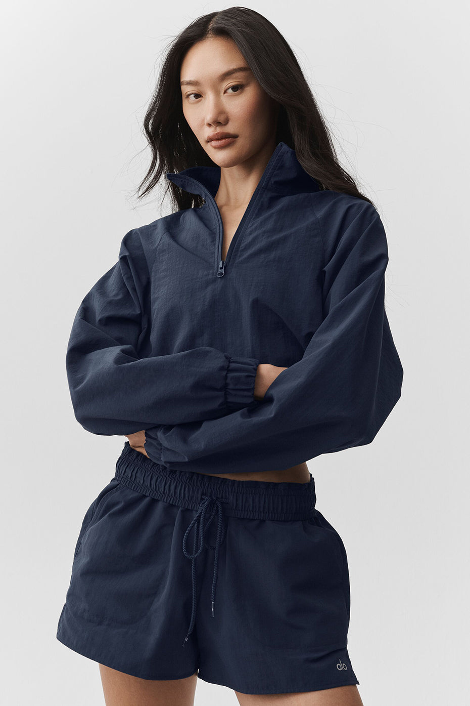 Cropped 1/4 Zip Alumni Pullover - Navy--2