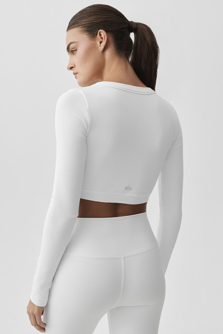 Seamless Ribbed Cropped Serene Long Sleeve - White--1