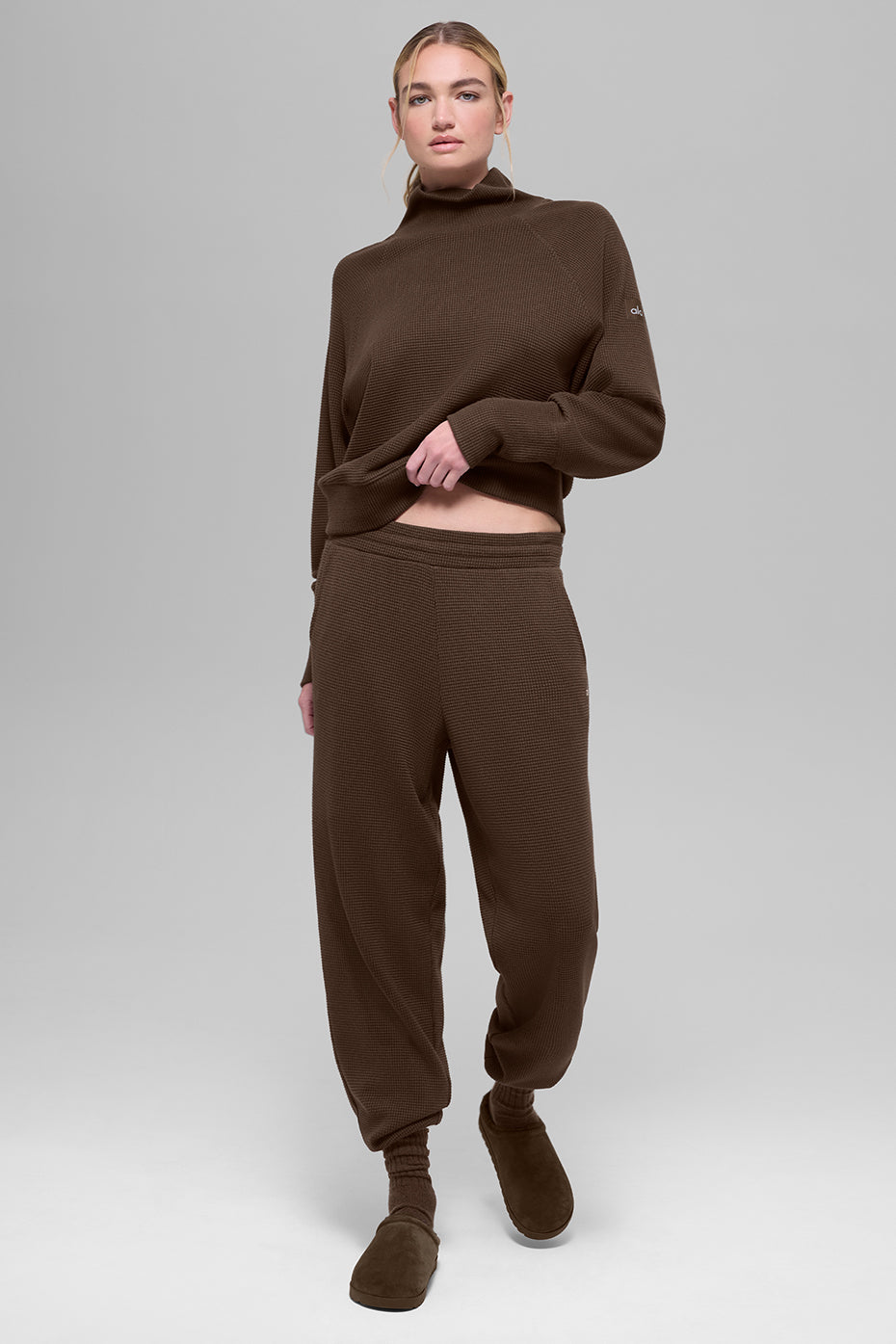 Waffle Weekend Escape Mock Neck Long Sleeve - Espresso--5
