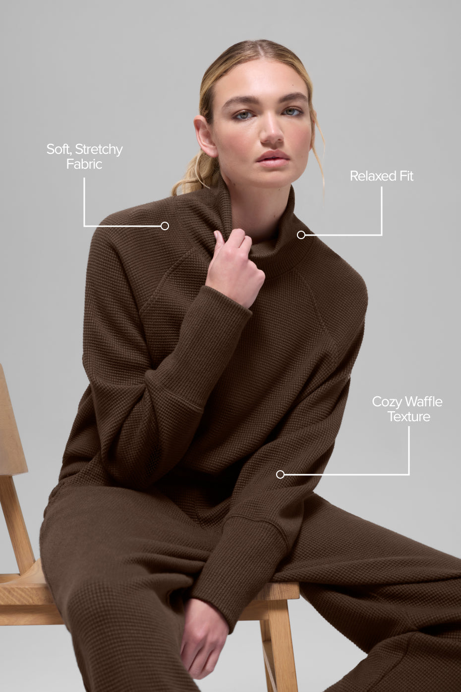 Waffle Weekend Escape Mock Neck Long Sleeve - Espresso--1