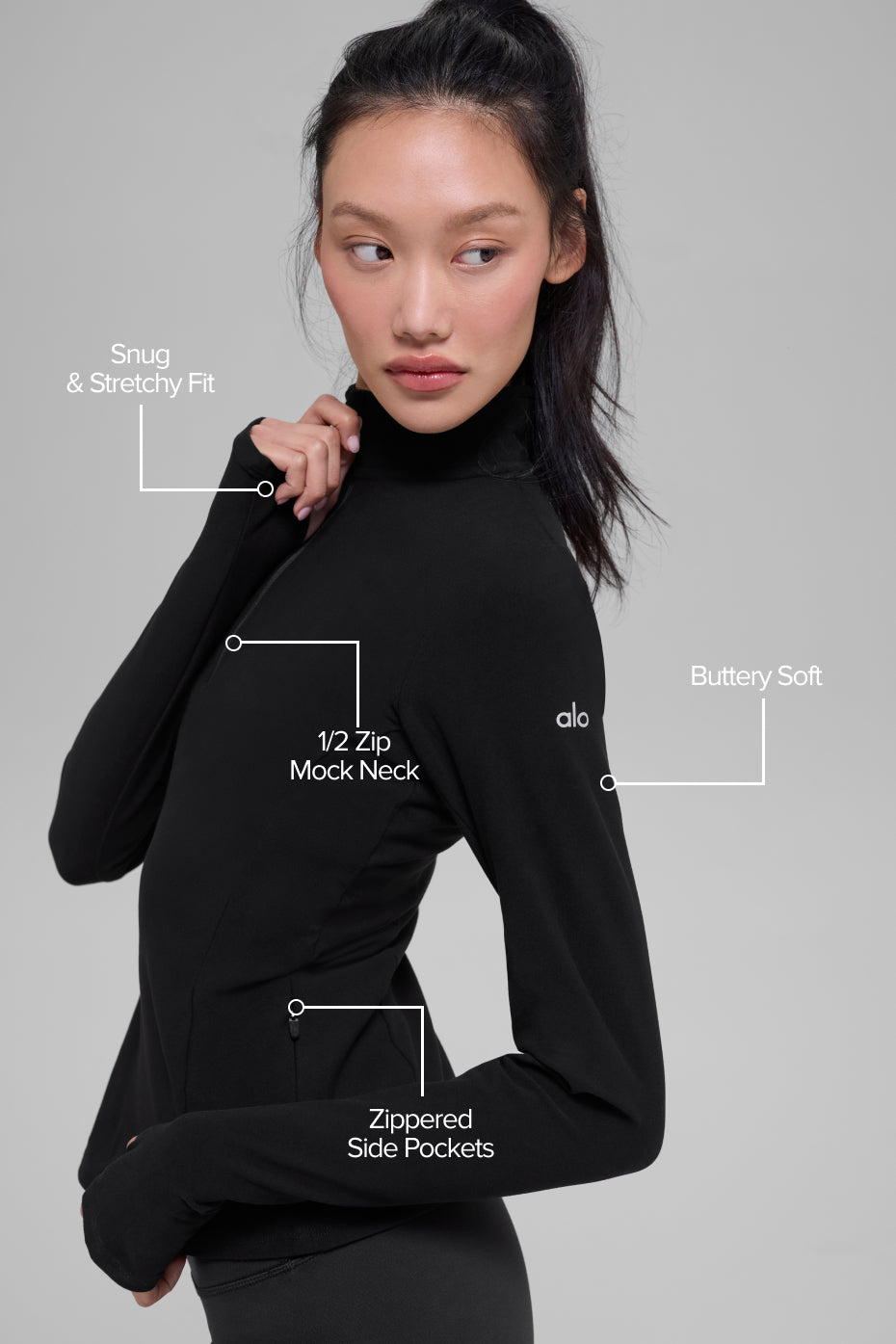 Alosoft 1/2 Zip Rapid Pullover - Black--1