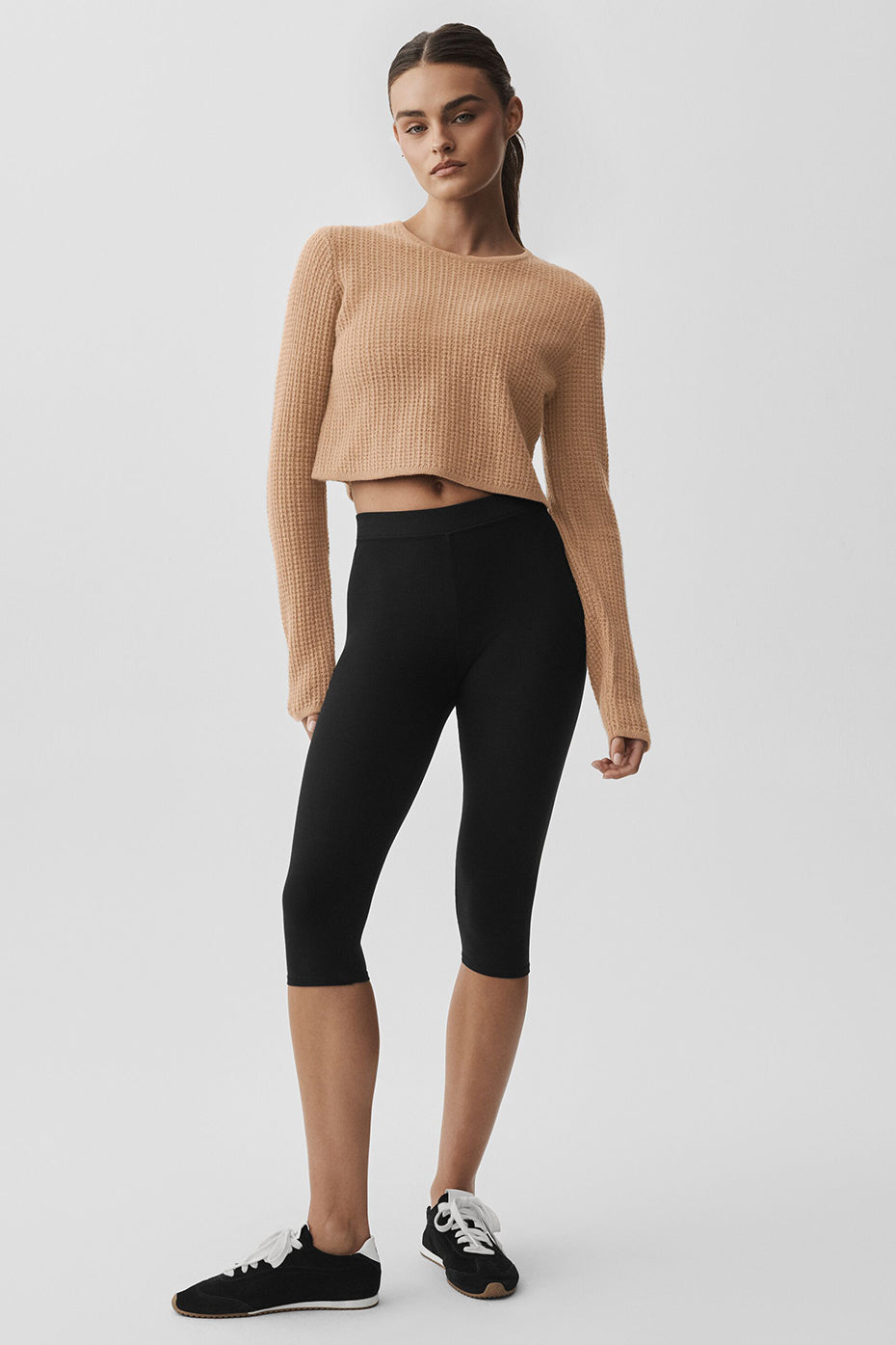 Cashmere Plush Waffle Cropped Long Sleeve - Toasted Almond--3