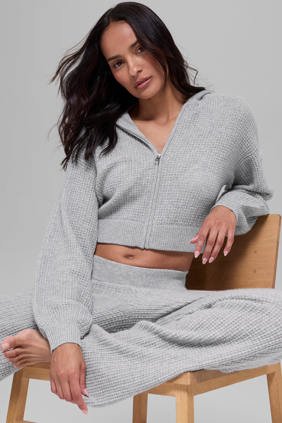 Cashmere Plush Waffle Full Zip Hoodie - Athletic Heather Grey--2