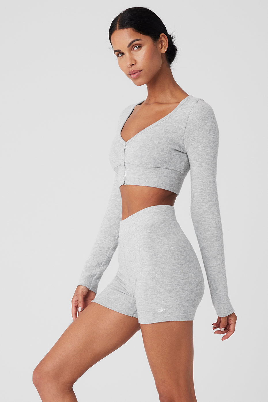 Alolux Cropped Me Time Cardigan - Athletic Heather Grey--2