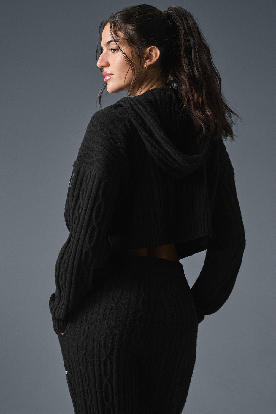 Cable Knit Winter Bliss Hoodie - Black--2