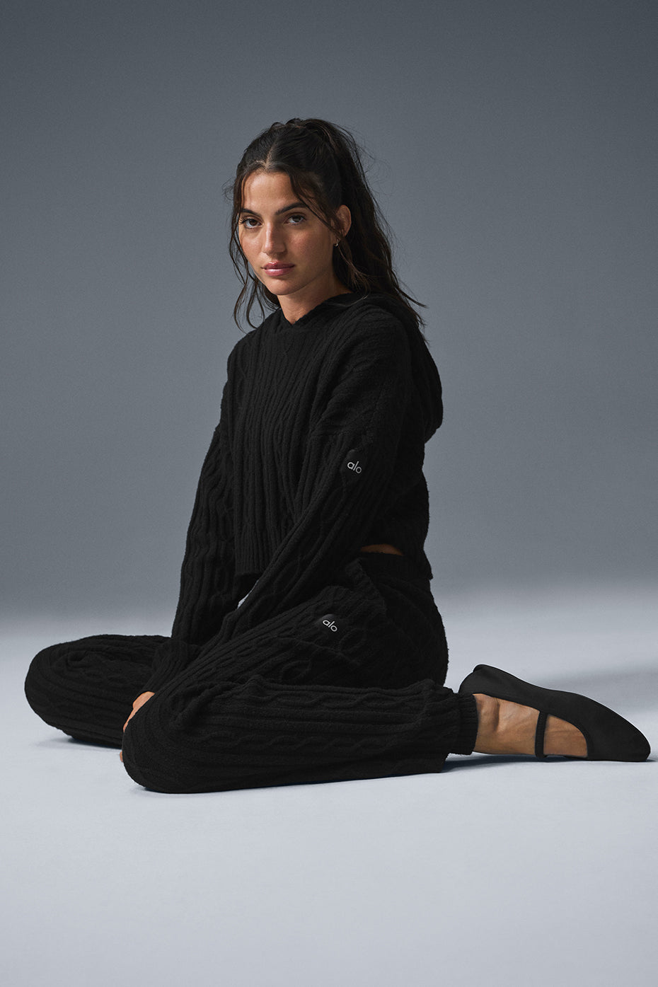 Cable Knit Winter Bliss Hoodie - Black--3