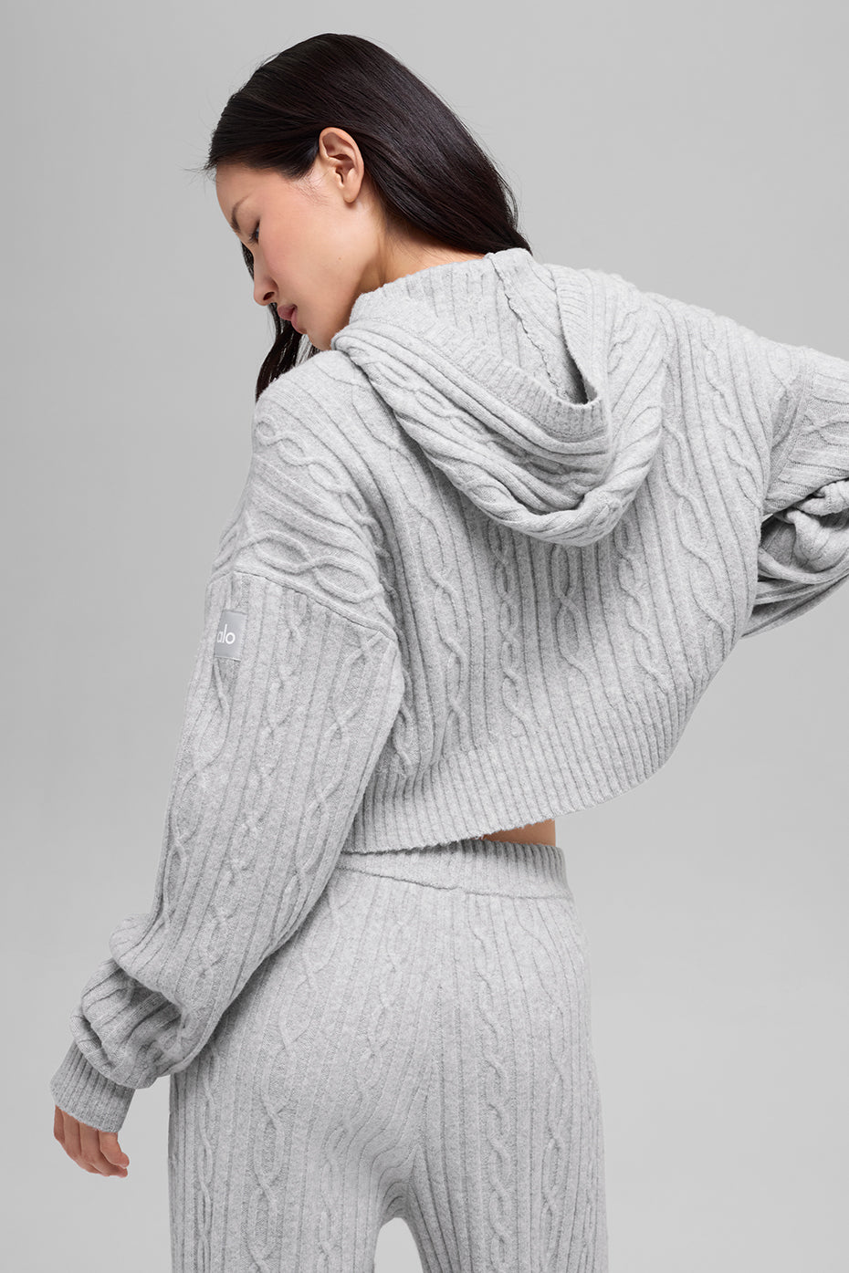 Cable Knit Winter Bliss Hoodie - Athletic Heather Grey--2