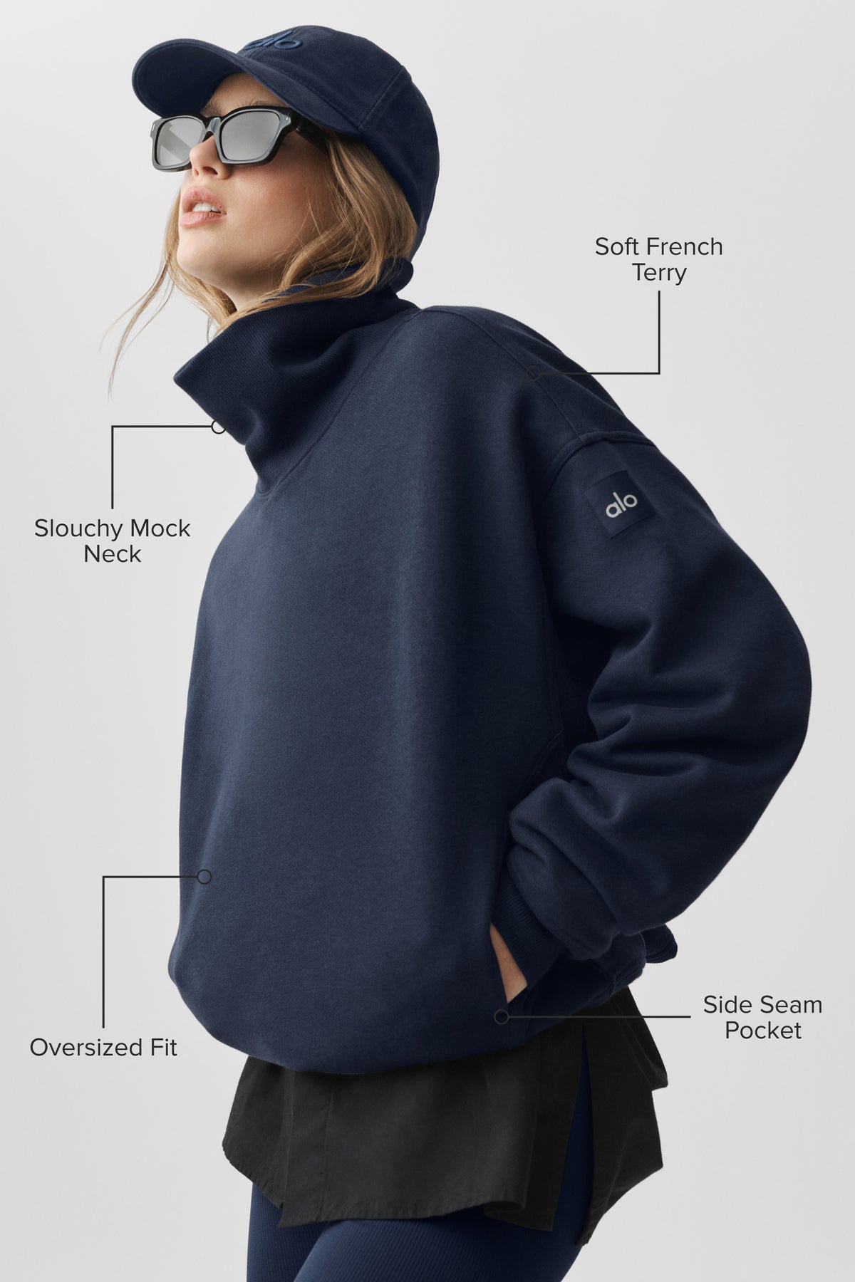 Hazy Mock Neck Pullover - Navy--1
