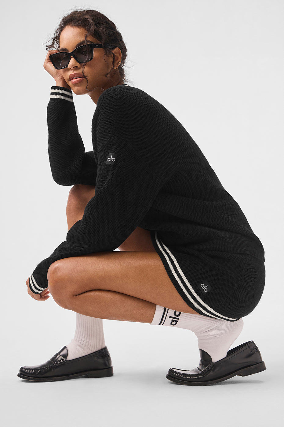 Tennis Club Sweater Knit Cardigan - Black/Ivory--3