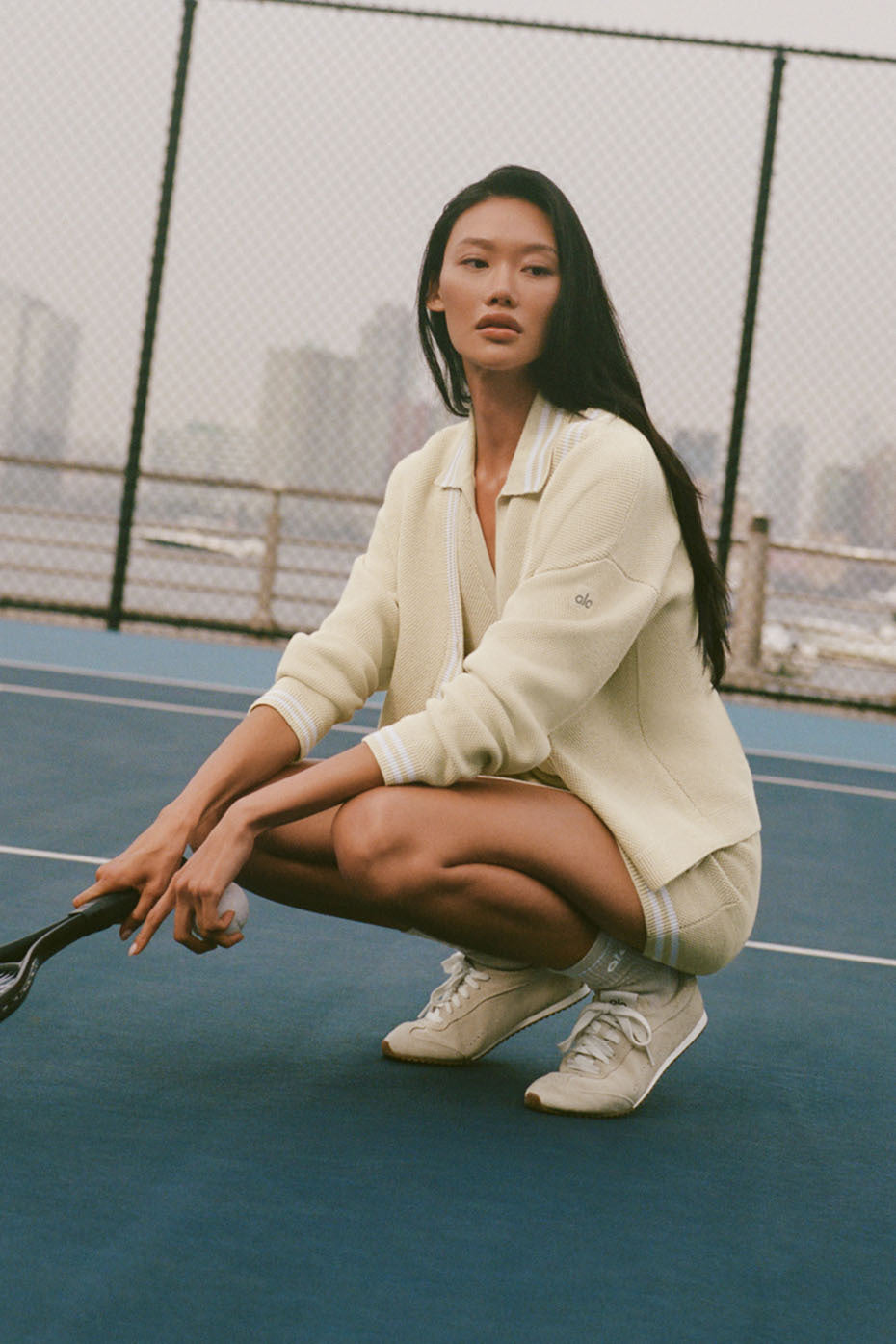 Tennis Club Sweater Knit Cardigan - Oatmeal/White--0