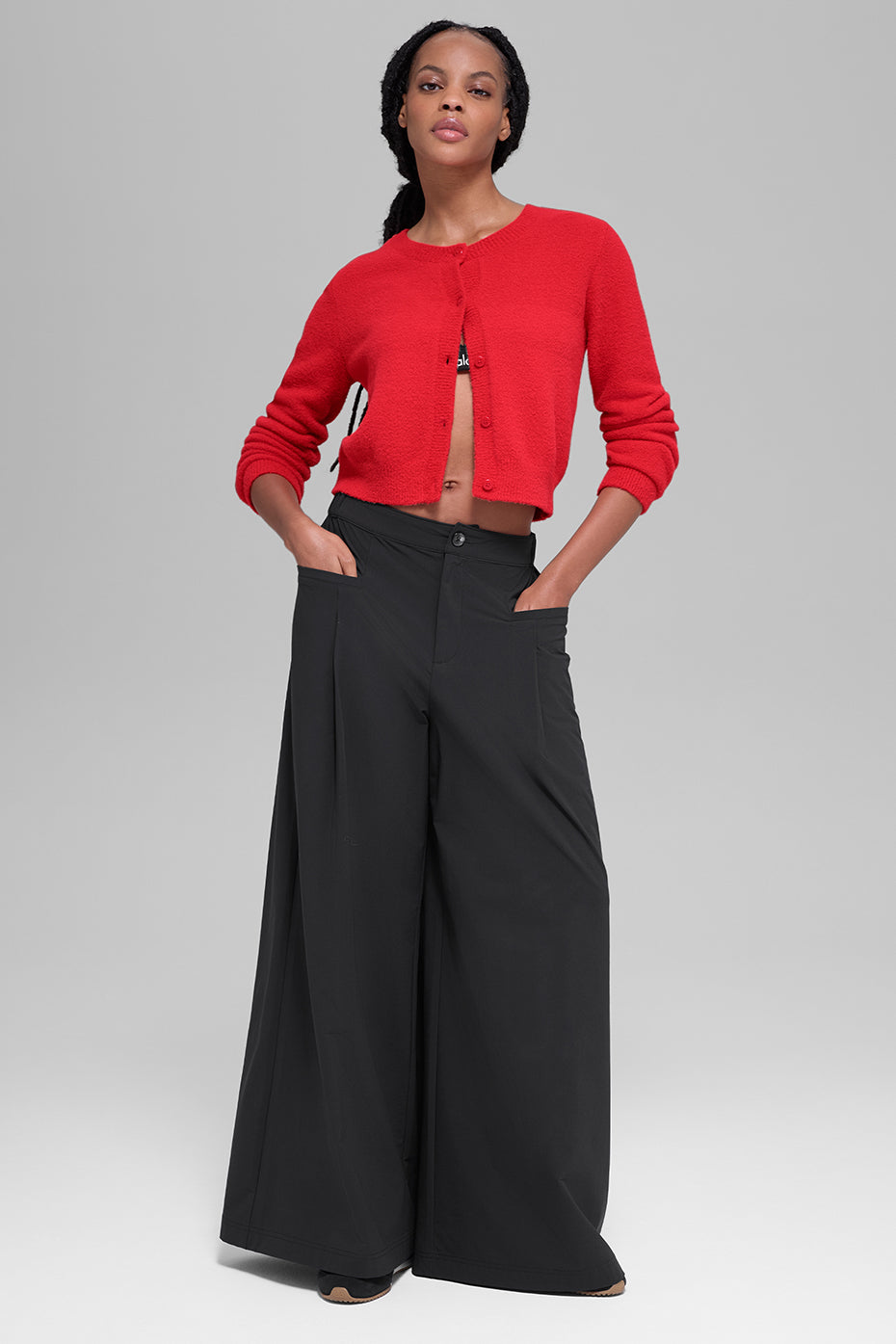 Snuggle Up Sweater Cropped Cardigan - Bright Red--3