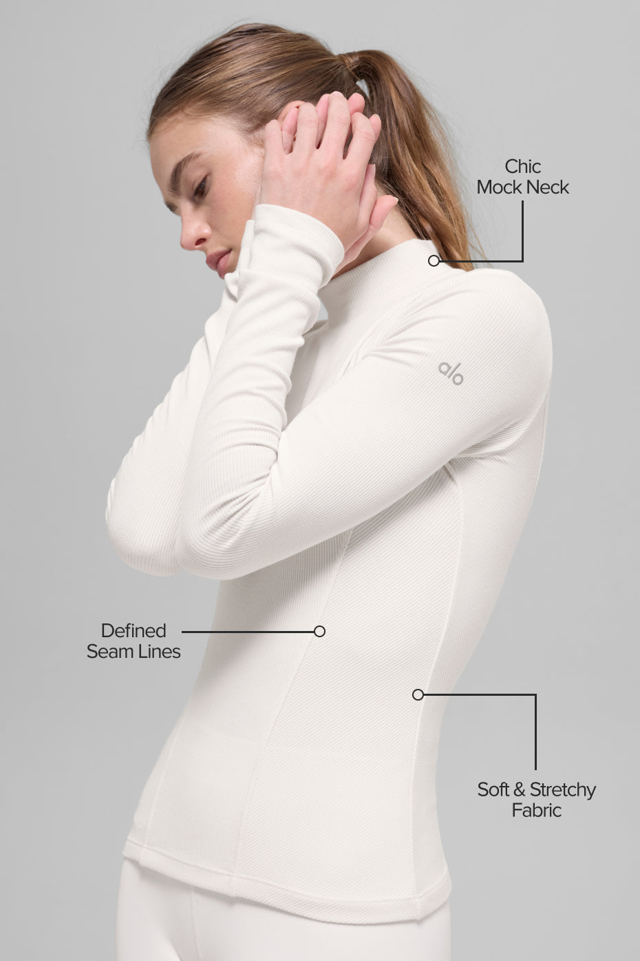 Ribbed Mesmerize Mock Neck Long Sleeve - Ivory--1