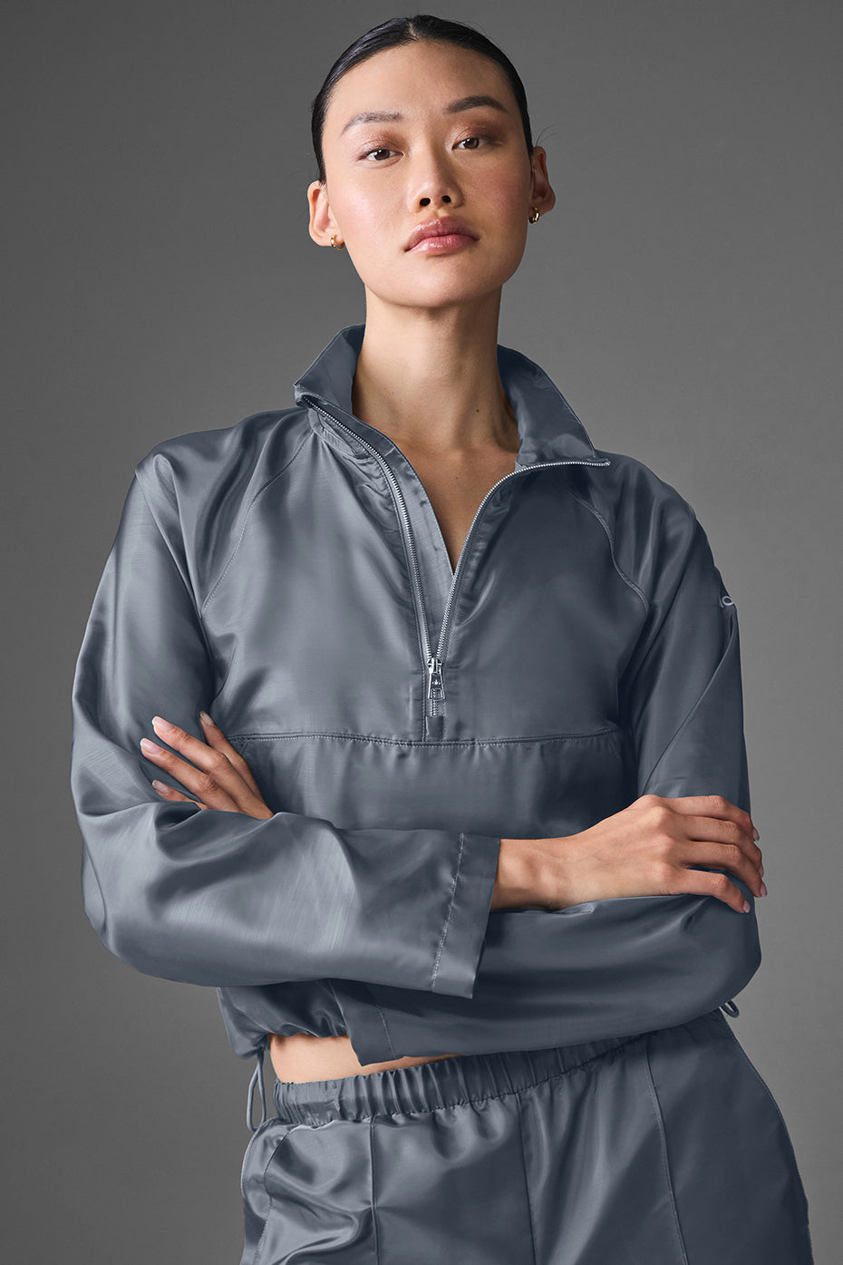 Cropped Afterglow Pullover - Steel Grey--0