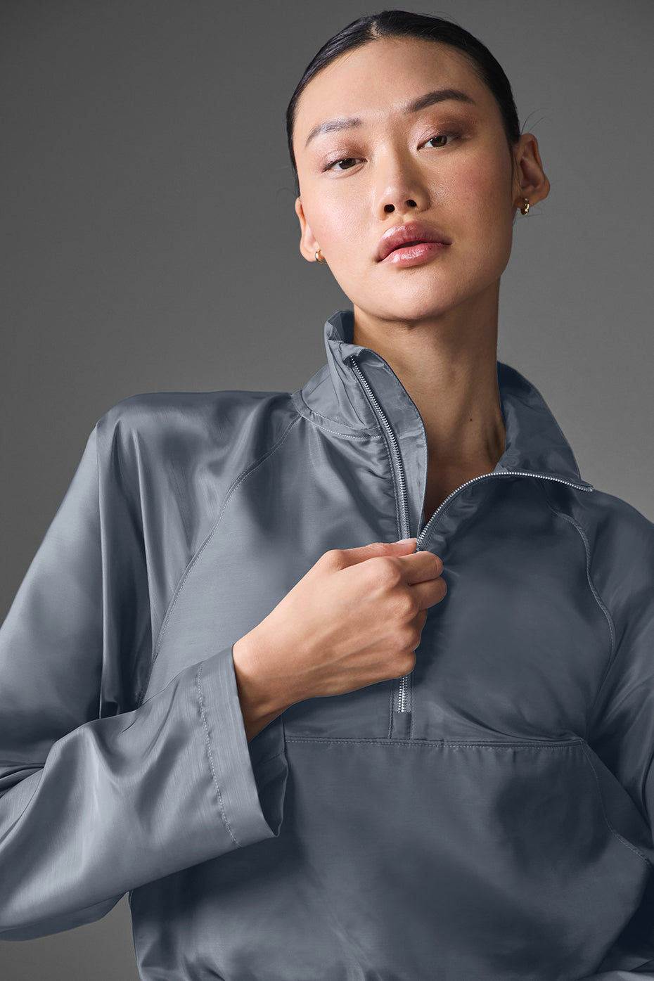 Cropped Afterglow Pullover - Steel Grey--2