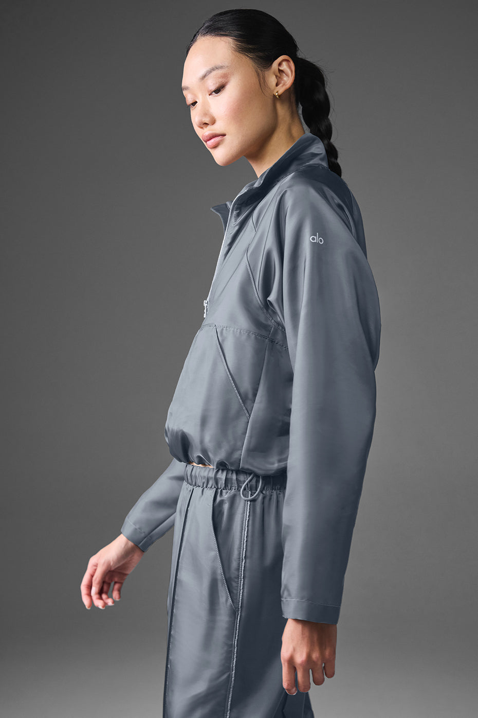 Cropped Afterglow Pullover - Steel Grey--1