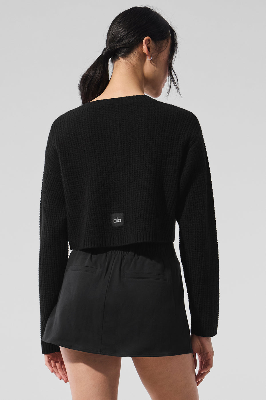 Cashmere Plush Waffle Cardigan - Black--1