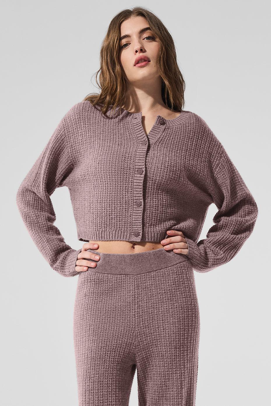 Cashmere Plush Waffle Cardigan - Mushroom Heather--0