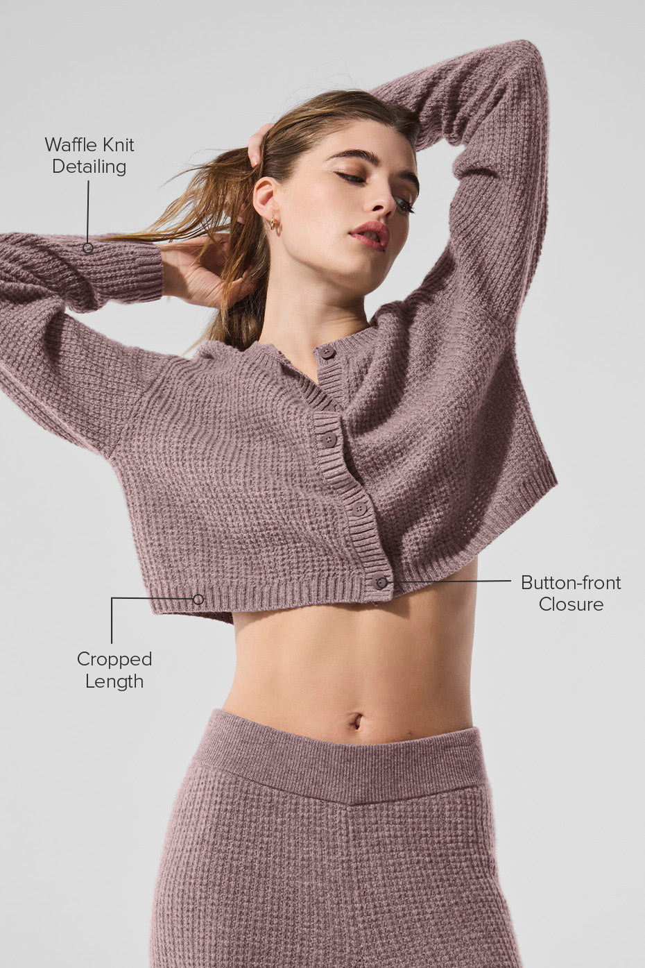 Cashmere Plush Waffle Cardigan - Mushroom Heather--1