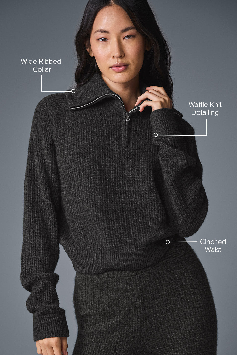 Cashmere Plush Waffle 1/4 Zip Pullover - Dark Heather Grey--1