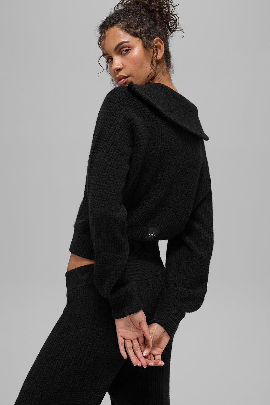 Cashmere Plush Waffle 1/4 Zip Pullover - Black--4