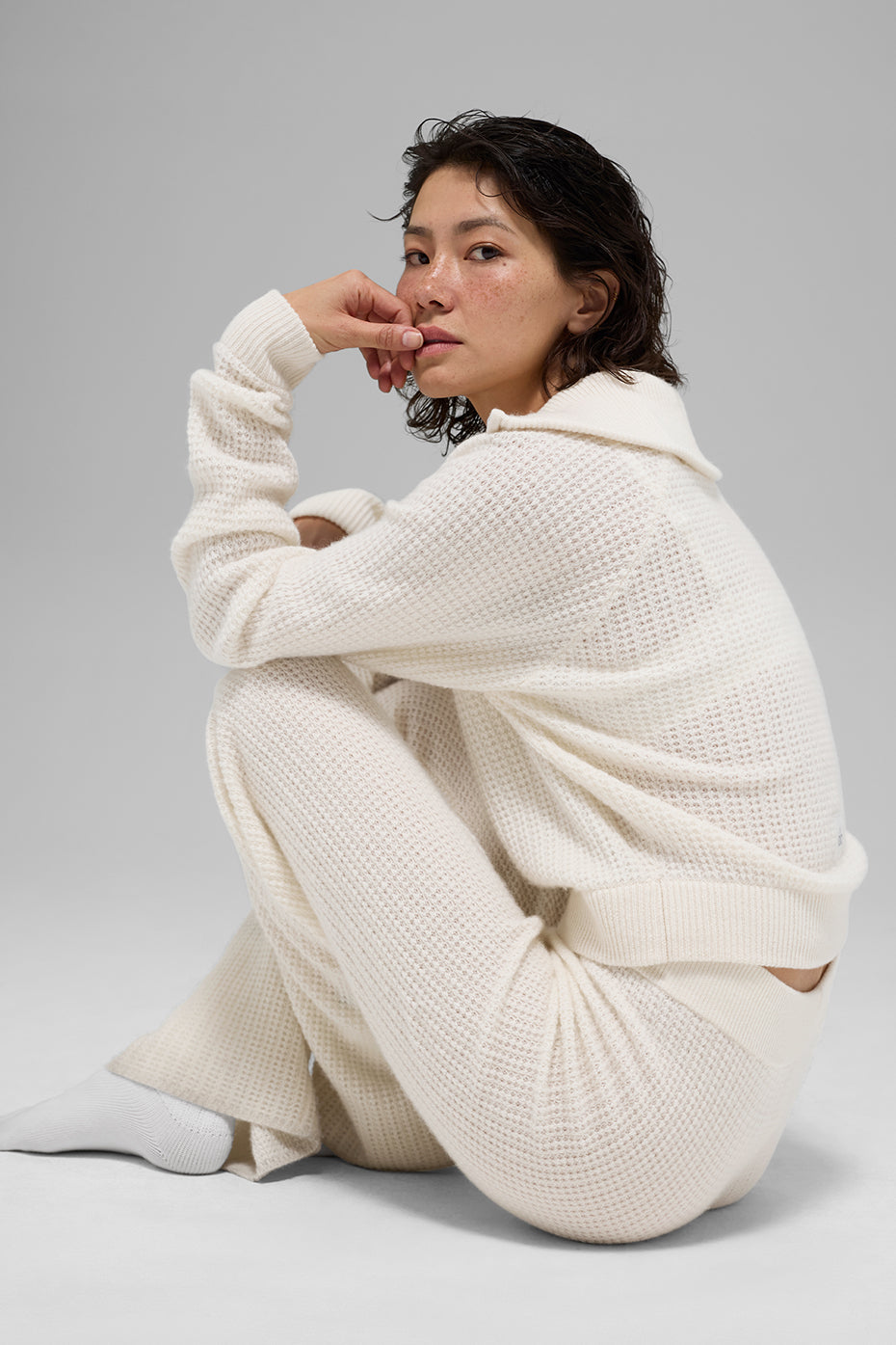 Cashmere Plush Waffle 1/4 Zip Pullover - Ivory--4