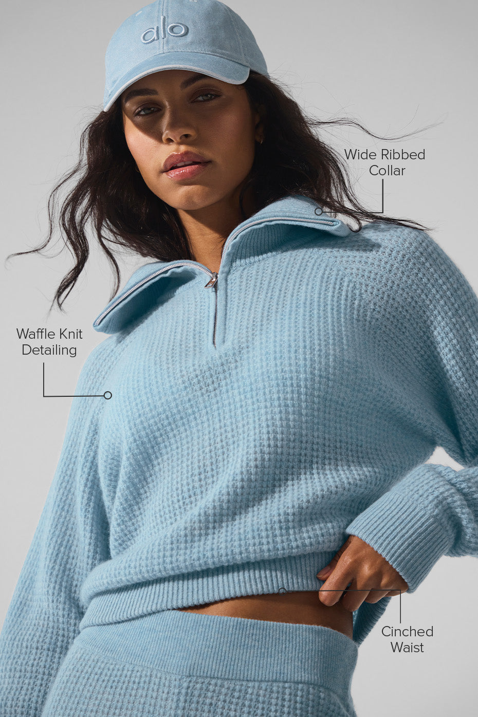 Cashmere Plush Waffle 1/4 Zip Pullover - Celestial Blue Heather--1