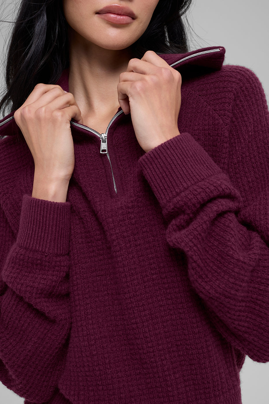 Cashmere Plush Waffle 1/4 Zip Pullover - Burgundy--2