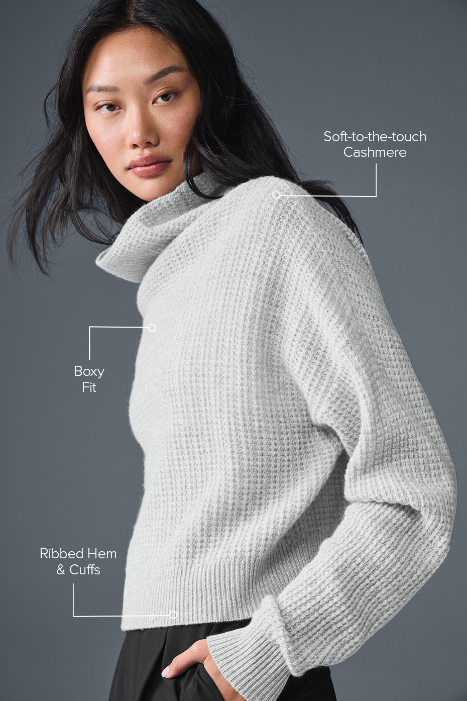 Cashmere Plush Waffle Turtleneck Pullover - Athletic Heather Grey--1
