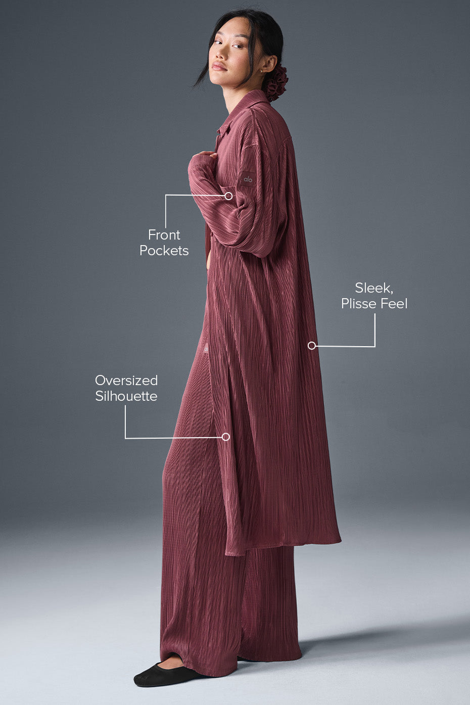 Micro Plisse Shirt Dress - Burgundy Truffle--1